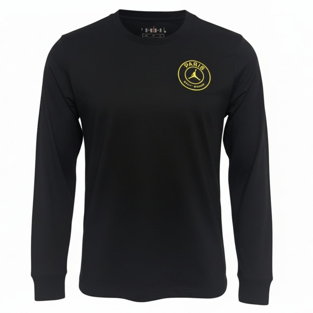 Jordan x PSG Paris Saint-Germain Long Sleeve Shirt Kids Black Yellow Logo NWT